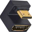 Duttek 8K U Shaped Up Angle Mini HDMI to HDMI Adapter 1 Pack, 48Gbps with LED Lights for Cameras, Projectors (Male to Female)