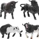 Toyvian Miniature Cattle Figurines Set - 4pcs Animal Figures: Cow, Bull, Farm Animals - Cognition Toys, Cake Toppers for Desktop Decor