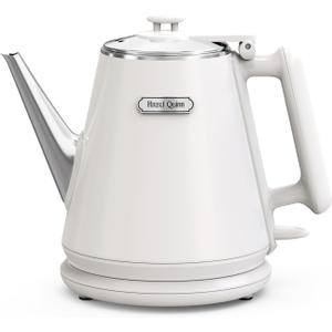 Hazel Quinn Electric Kettle  1L/34oz Small Tea Kettle, 800W Fast Boil, All 304 Stainless Steel Interior, Double Wall for Cool Touch and Thermal, Auto ShutOff, BPAFree, Cordless  Pearl White