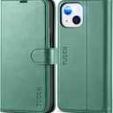 TUCCH Case for iPhone 13 6.1-inch 5G, Wallet Case with [RFID Blocking] [Card Slot] Kickstand [Shockproof TPU Interior Case], PU Leather Magnetic Flip Cover Compatible with iPhone 13 2021, Myrtle Green