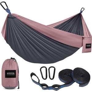 Kootek Camping Hammock 500 lbs Capacity, Portable Hammocks with Tree Straps & Attached Carry Bag, Camping Essentials Gear, Perfect for Outside Indoor Hiking Beach Backpack Travel (Large, Charcoal Rose)