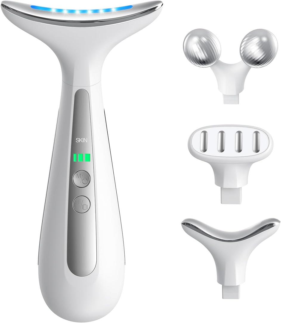 Multi-Functional Beauty Device - 4-in-1 Face, Neck, Eye & Body Massager | Red Light Therapy | Skin Lifting & Firming | Wrinkle & Dark Circle Reducer | Portable Face Sculpting Tool (Four Head, White-four Head)