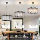 Modern Black Crystal Chandeliers for Dining Room, Elegant Chandelier Light Fixture for Kitchen Island, Water Ripple Glass, Drum Hanging Lights for Bar Table Entryway Foyer Hallway-24”