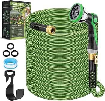 PALRORY Non-Expandable Garden Hose 100 ft, Ultra Lightweight Flexible Water Hose with 10-Pattern Nozzle, Leak-Proof, High-Density Fabric, Thickened Connector, Shut-Off Valve for Yard, Lawn, Outdoor