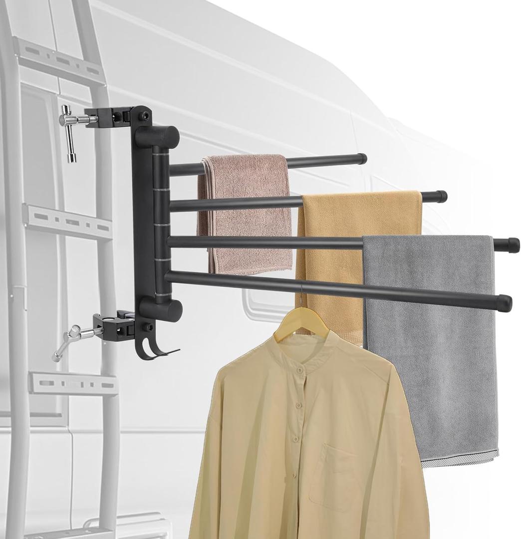 RV Clothes Drying Rack, RV Ladder Clothes Drying Rack, Four 12.7" Long Arms, No Drilling Anti-Rust for Ladder Boats Camper Trailer Travel Hotel Home