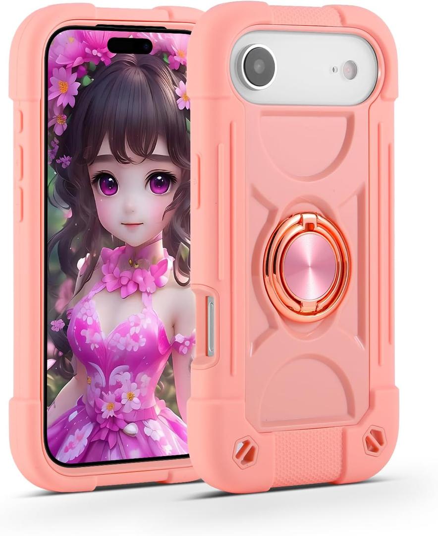 MARKILL Compatible with iPhone Air Case 6.5 Inch 2025 with 360 Degree Rotate Ring Stand, Military Grade Drop Protection Full Body Rugged Protective Case Kids Pink