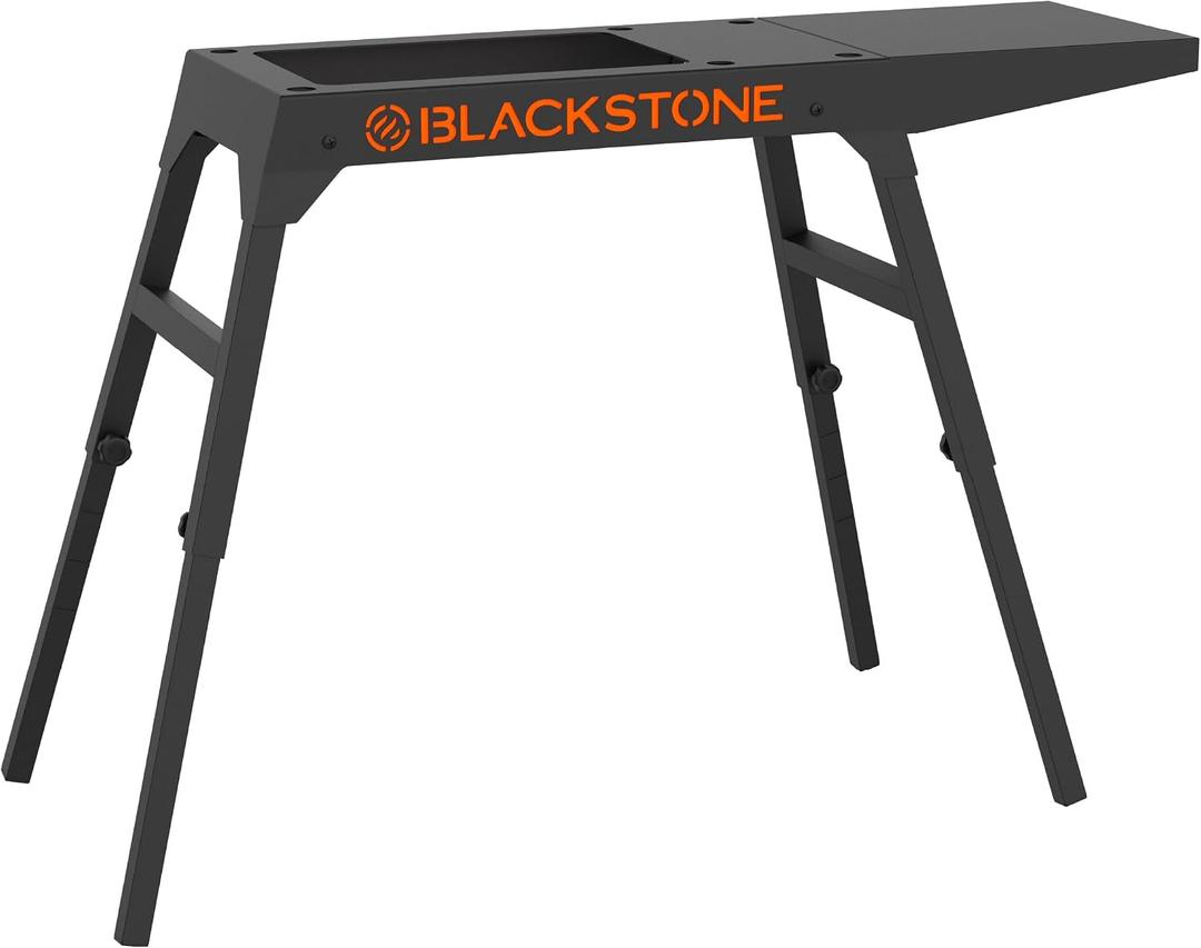 BLACKSTONE 5013 Collapsible 17 and 22 Tabletop Griddle Stand with Adjustable Legs and a Removable Side Shelf, Powder Coated Steel, Black