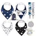 Dodo Babies Baby Bandana Drool Bib Set - 4pc Infant Bibs with 2 Pacifier Clips, Binky Case, Gift-Ready Bag - Soft Absorbent Cotton with Polyester Back - Adjustable Buttons to Fit 3-24 -Month Old Boys