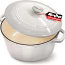 MÜELLERHOME 4.5 QT Enameled Cast Iron Dutch Oven, Heavy-Duty Casserole Dish and Braiser Pan with Lid and Stainless Knob, Safe for All Cooktops, Oyster White