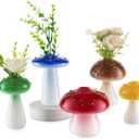 Glasseam Small Mushroom Vases for Flowers: Colorful Cute Glass Plant Propagation Station Holders Terrarium Jar, 5 Pcs Bud Vases Cottage Core Decor for Kitchen Bathroom Table Windowsill Indoor Party