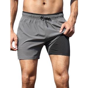 unitop Mens Swim Trunks with Compression Liner 5 Inch Inseam Surfing Board Shorts with Zipped Pockets (28, Grey)