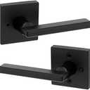 Kwikset Halifax Interior Privacy Door Handle with Lock, Door Lever For Bathroom and Bedroom, Matte Black Reversible Keyless Push Button Lock Door Lever, with Microban Protection, Square Rose, 1 set, Blac