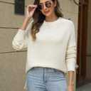 VIMPUNEC Women's Fall Casual Knit Sweaters Oversized Long Sleeve Pullover Top Cozy Chunky Split Hem Jumper (Beige, L)