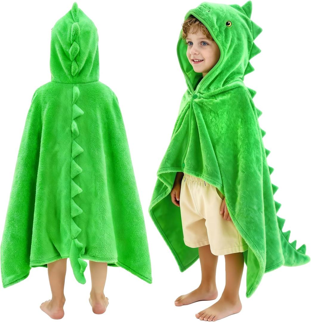 Hiturbo Kids Dinosaur Hooded Bath Towel: Super Soft Fleece Toddler Towel Wrap 50"x30" - Pool Beach Towels Swim Poncho for Boys Girls 3-12 Yrs - Green