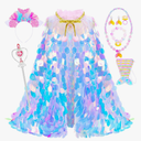 Princess Dress Up Toys Princess Dress Up Clothes Rainbow Mermaid Cape Kit 9 Pcs Gift Set for Little Girls 3-8 Years
