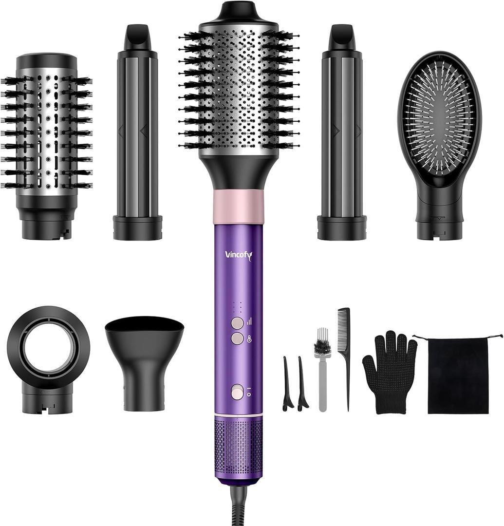 Vincofy 7-in-1 Hair Dryer Brush and Hair Styler Set  Fast Drying, Curling, Straightening & Volumizing  Hot Air Styling Tool with No Heat Damage  for All Hair Types  Purple