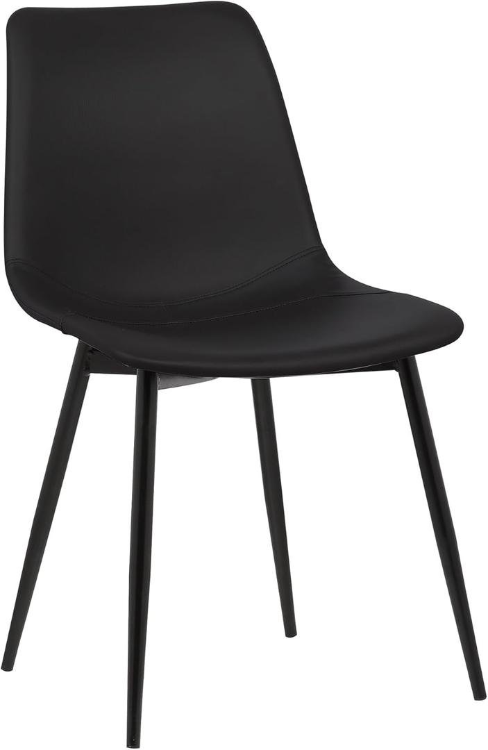 Armen Living Monte Mid Century Modern Dining Accent Chair for Table Kitchen Desk Vanity in Black Faux Leather with Black Metal Legs