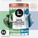 L. Cotton Tampons Regular/Super Absorbency Multipack, Contains an Organic Cotton Core, Made Without Synthetic Pesticides, or Fragrances, 84 Count (2 Packs of 42)