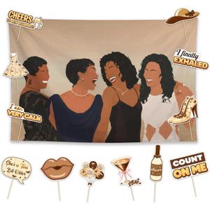 Allenjoy Waiting To Exhale Party Decorations Set - 13 Piece Kit with 59"x35" Backdrop, 12 Photo Booth Props, Decor Supplies, Favors for Girls Daughter Women Fans Teens
