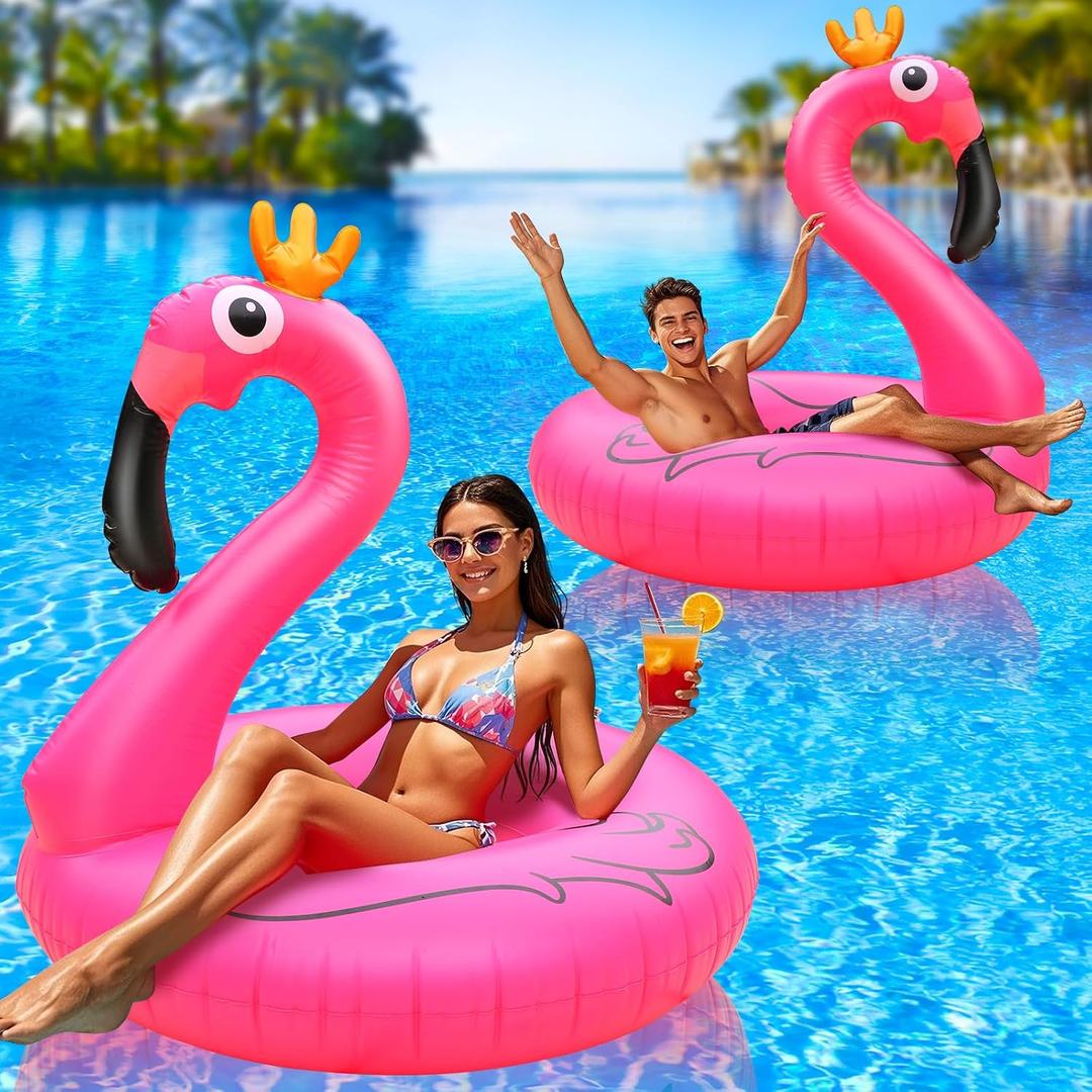 Giant Inflatable Flamingo Pool Float, 42" Pink Flamingo Pool Floats Party Float Tube with Fast Valves, Large Pool Beach Floaties Lake, Blow up Beach Floaty Summer Pool Raft Lounge for Adults