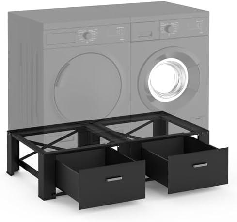 FAMIROSA  Laundry Pedestals with Drawer, 29'' x 29'' x14.3'', Heavy-Duty Steel Washer Dryer Pedestals, Capable of Supporting 700 lbs, Black