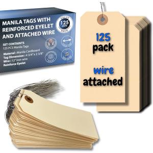 2 x Easytwelve - 125 Pcs Hang Tags Labels with Reinforced Eyelet with Wire Cardboard for Labeling Price Sale Shipping Product Inventory Luggage Garage Hanging Items 4 3/4 x 2 3/8 inch (Wire Attached)