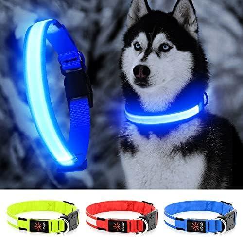 YFbrite Ultra Light Adjustable LED Dog Collar, Light up Dog Collars Rechargeable Glowing in The Dark Collars Visiblity & Safety for Small, Dogs (Blue, Small)