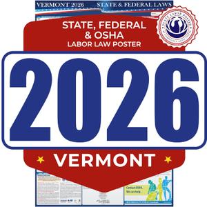 2026 Vermont State and Federal Labor Law Poster - OSHA Workplace Compliant - Mandatory Regulations Posting for Employees - All-in-One Required Compliance Posting 17" x 40" - Laminated (English)