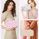 Relavel Cute Makeup Bag for Girls, Portable Pink Cosmetic Bag, Dual-layer Makeup Pouch with Brush Holder, Multi-Functional Preppy Toiletry Organizer for Travel, Daily Use - Pink Strip