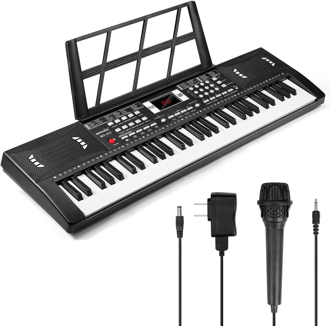 61 Keys Electronic Digital piano, Portable Keyboard Piano with Built-in Speaker and Microphone, Sheet Stand and Power Supply, Keyboard Piano Teaching Gift for Beginners Eelectric