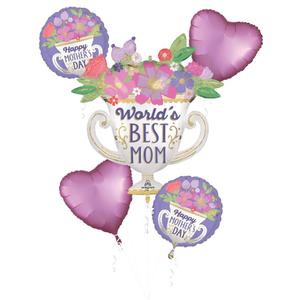 Balloon Bouquet Satin World’s Best Mom Trophy and Flowers 5pcs – Anagram