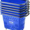 VEVOR 6 PCS Shopping Baskets, 39L Large Plastic Rolling Shopping Basket with Wheels, Shopping Carts with Handles, Portable Shopping Basket Set for Supermarkets, Grocery Shopping, Retail Stores, Blue