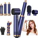 5 in 1 Blow Dryer Brush, Upgrade Hair Dryer Brush Air Curler Air Curling Wrap Styler, Detachable Hot Air Brush Negative Ion Curling Brush Iron, Hair Styling Tools for Drying Curling Straightening (Royal Blue)