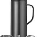 Insulated Vacuum Thermo Bottle 750ml/25.4oz with Cup Stainless Steel Coffee Bottles for Hot and Cold Drink Water Flask.(Black, with Handle, 750ml)