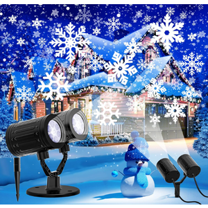 2025 Upgraded Double Head Christmas Snowflake Projector Lights Outdoor, Timing Mode, IP65 Waterproof, 360°Roating LED Christmas Lights, for Xmas Holiday Party Christmas Decoration, Indoor, Houses 