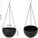 Foraineam 4 Pack Black Hanging Planters, 8.2 inch Hanging Flower Basket Planter Pots, Garden Plant Pot Container, Balcony Patio Hanging Basket Planters with Drainage Hole for Indoor and Outdoor Use
