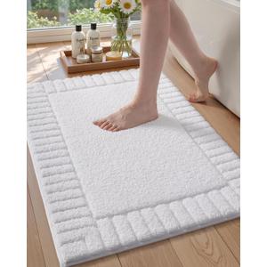 Color&Geometry Standard Sized Bath Rugs Non Slip Washable, 20"x31.5" Absorbent White Bathroom Rugs, Soft Bath Mats for Bathroom Floor, Shower, Bathtub, Laundry