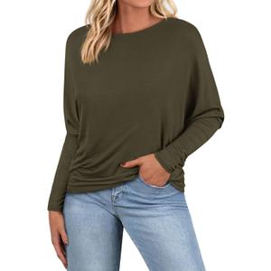 Zenlonr Long Sleeve Tops for Women Fall Fashion Outfits 2025 Crewneck Knit Basic Tee Shirts Business Casual Tops (L)