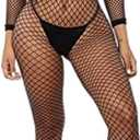 Women's Sexy Mesh BodyStocking Fishnet Lingerie Long Sleeve Bodysuits One Piece Jumpsuit Underwear Nightwear