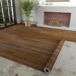Oxdigi Vinyl Flooring Roll 32 sq.ft | 3'4"W x 9'10"L, PVC Leather-Like Linoleum Floor Covering, Waterproof Durable Heavy Vinyl, Easy to Install with Tape, Removable- No Adhesive Backing, Tan Brown