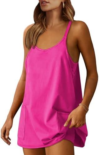 ANRABESS Women Athletic Dress Summer Tennis Workout Active Sports Mini Romper Dress Built in Shorts Travel Vacation Clothes, S