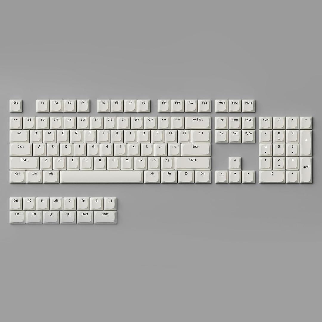 Low Profile PBT Keycaps Set, 118 Keys, White, MX Switch Compatible, Full Size Mechanical Keyboard