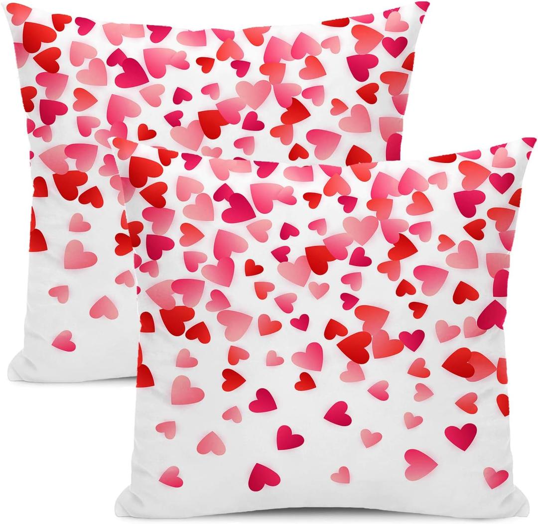 Valentines Pillow Covers 18x18 Inch Set of 2,Pink Love Heart Throw Pillows Case,Valentine's Day Mother's Day Anniversary Decorative Square Cushion Covers Farmhouse Outdoor Decor for Home Sofa Bed