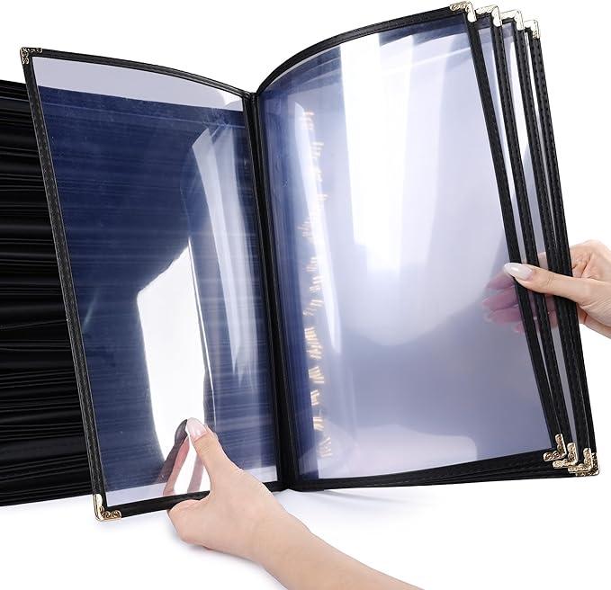 30 Packs 8.5"x11" Restaurant Menu Covers Transparent 7 Pages 14 | Views Menu Holders Book for Restaurant Cafe Bar Black
