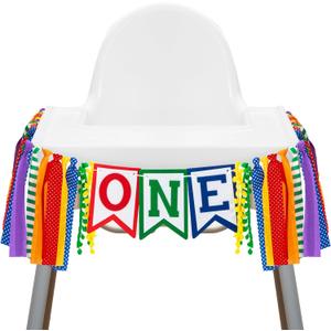 VitalCozy Birthday High Chair Banner Garland cartoon Decorations birthday Party Highchair Banner With Ribbon Fabric for Gender Neutral Highchair Decor (Street Theme,Colorful)