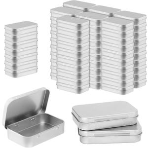 SHEUTSAN 80pcs 3.7 x 2.4 x 0.8 Inch Silver Rectangular Hinged Tin, Empty Tins With Hinged Lids, Metal Hinged Box Container for Small Items, Candies SHEUTSAN 80pcs 3.7 x 2.4 x 0.8 Inch Silver Rectangular Hinged Tin, Empty Tins With Hinged Lids, Metal Hinged Box Container for Small Items, Candies