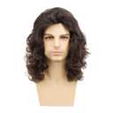 Mens 80s Long Curly Black Wig Mullet Wigs Men Costume Heavy Metal Rock Wig Halloween Costume Party Cosplay (Brown)