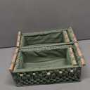 Vesici 4 Pcs Green Macrame Storage Basket for Shelves 13 in 11 in Boho Storage Basket Hand Woven Boxes with Wood Handles Beads Decorative Countertop Toilet Tank Cabinet Organizer for Home Room Decor