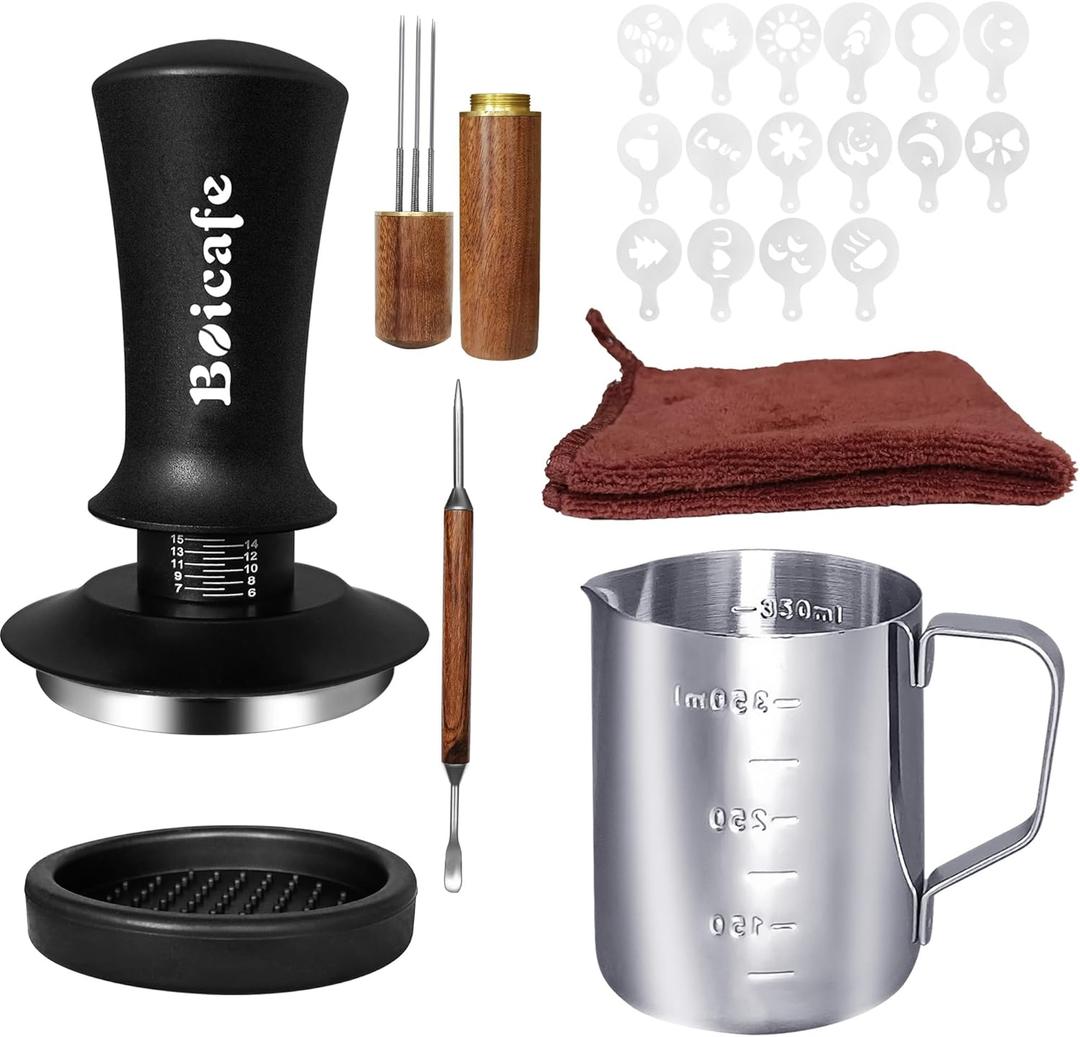 22 PCS 51mm Espresso Accessories Kit, 51mm Spring Loaded Calibrated Espresso Coffee Tamper Set with Tamper Mat, WDT Tool, Latte Art Kit, Frothing Pitcher and Towel for Coffee Making (51mm)