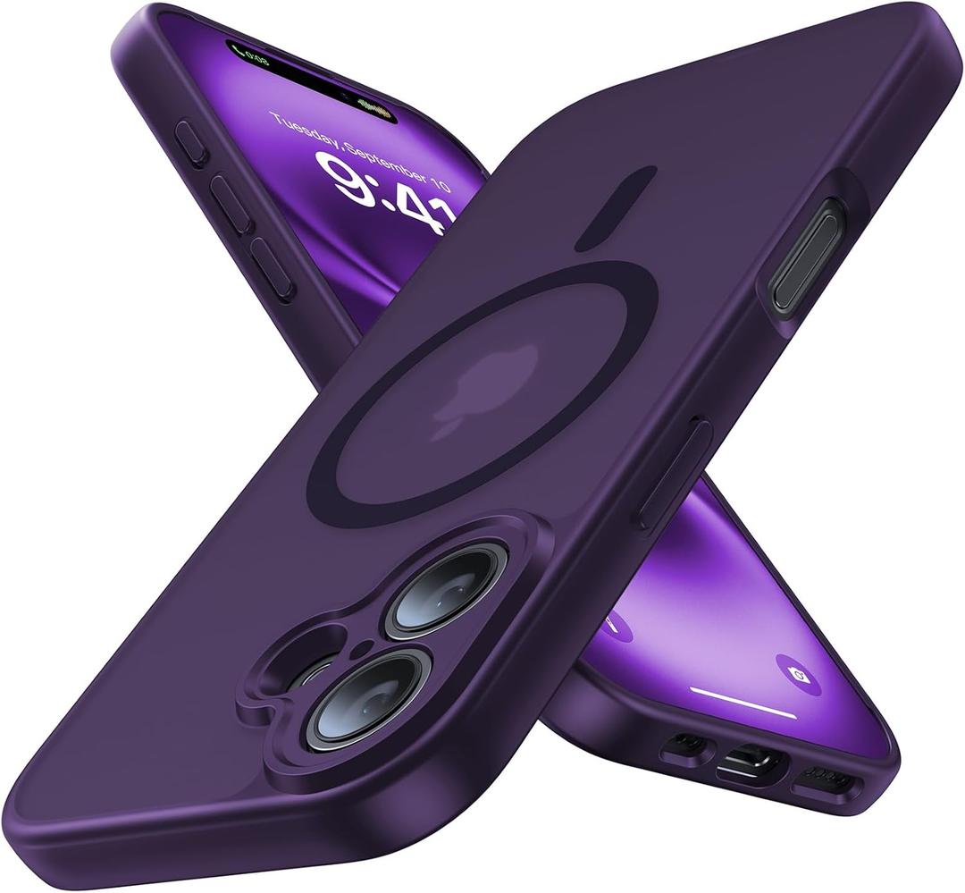 Magnetic for iPhone 16 Case,Upgraded [Full Camera Protection][Compatible with Magsafe][Mil-Grade Protection] Shockproof Slim Anti-Yellow Translucent Matte Phone Case for iPhone 16,Deep Purple